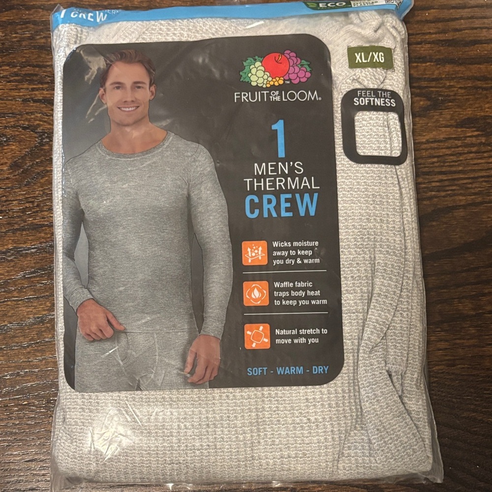 Fruit of the Loom Men’s Thermal Crew Long Sleeve Shirt – Light Gray